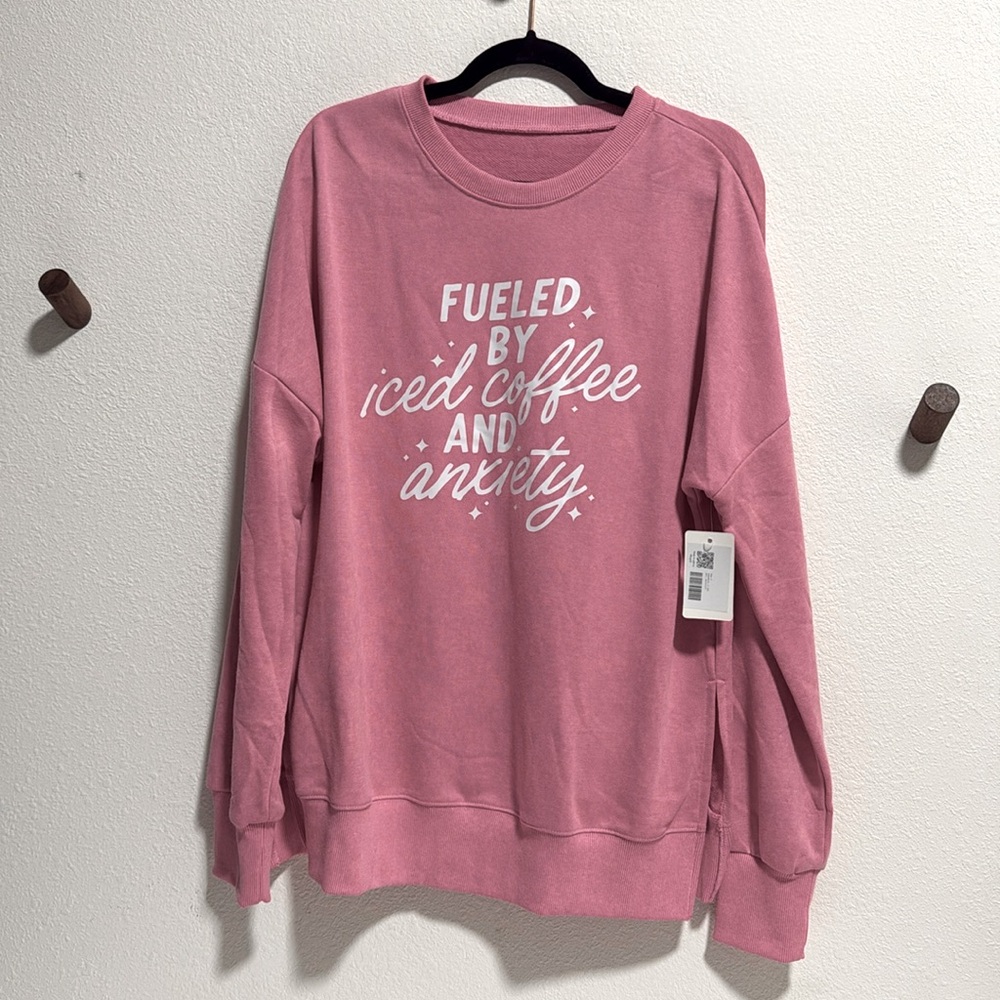 Graphic sweatshirt coffee and anxiety oversized